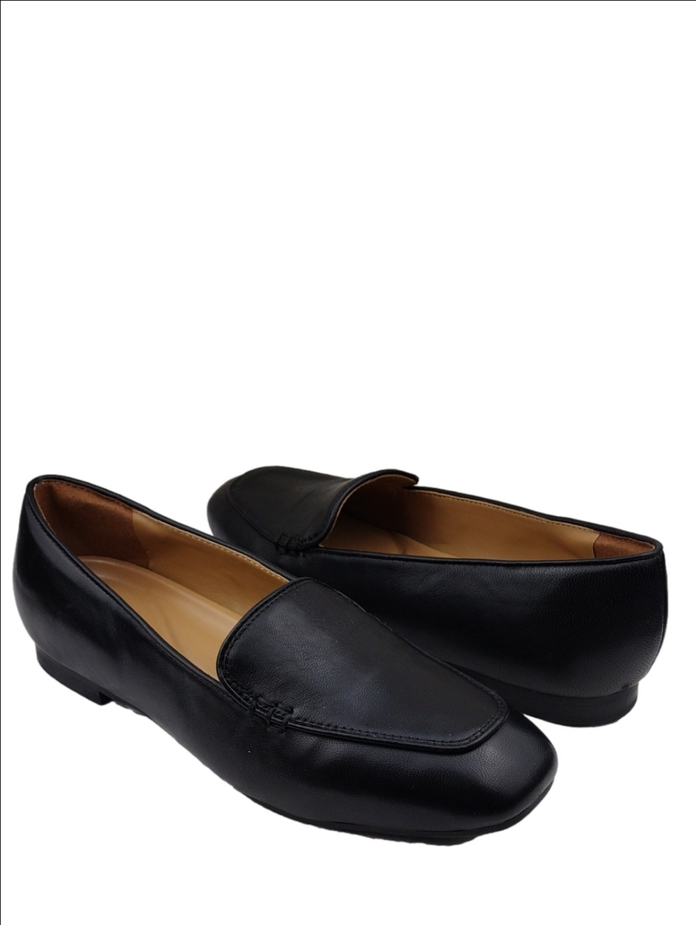 Easy Spirit Calla Black Leather Square Toe Low Block Heel Slip On Loafer Shoe